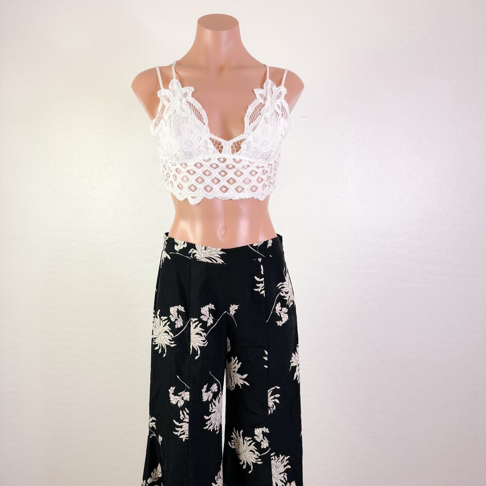 Sugar Lips Bermuda Tropical Floral High Waist Ruffled Wide Leg Pants Black S NWT - Picture 3 of 12